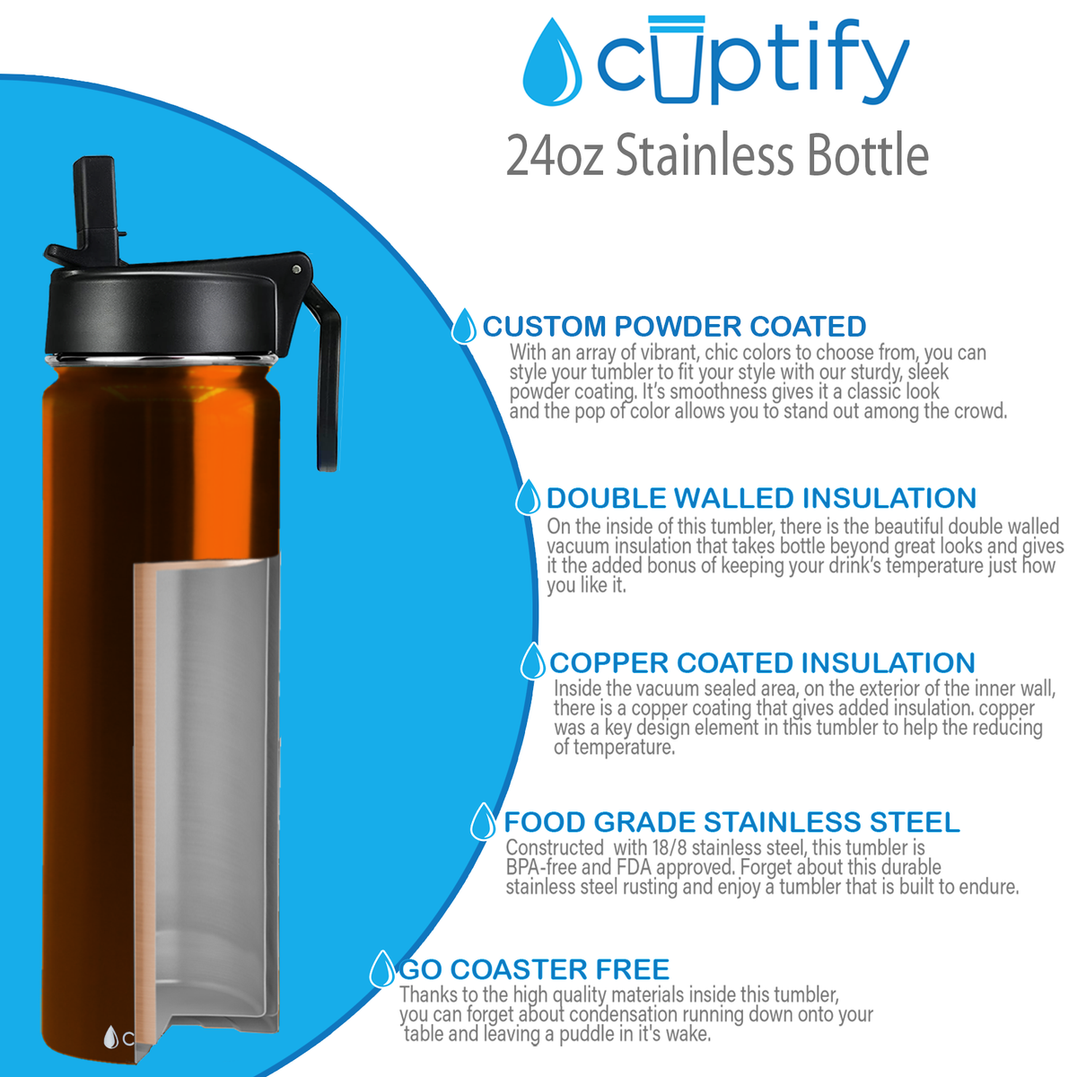 Orange Translucent 24oz Wide Mouth Water Bottle