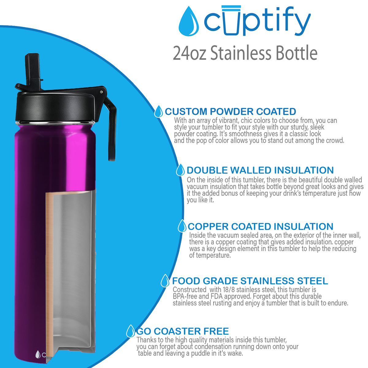 Pink Translucent 24oz Wide Mouth Water Bottle