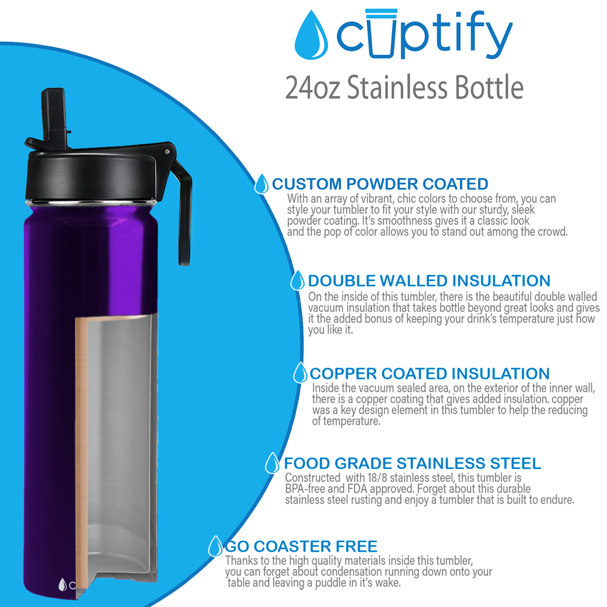 Purple Translucent 24oz Wide Mouth Water Bottle