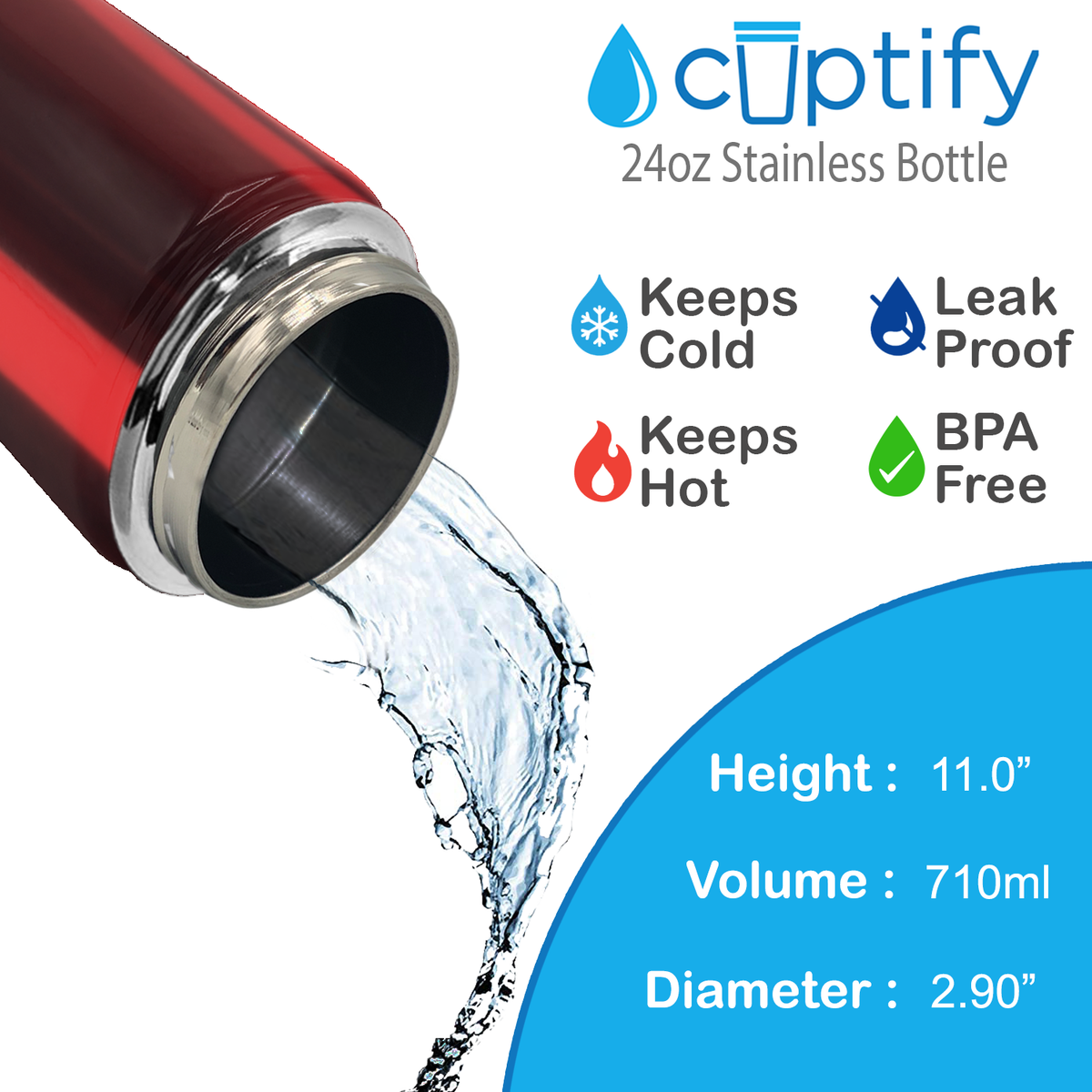 Red Translucent 24oz Wide Mouth Water Bottle