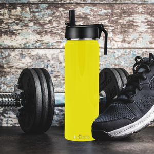 24oz Yellow Gloss Wide Mouth Water Bottle With Straw Lid
