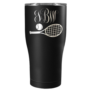 Personalized Monogrammed Tennis Ball and Racket Laser Engraved on Stainless Steel Tennis Tumbler