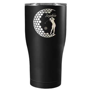 Personalized Women Golfer Laser Engraved on Stainless Steel Golf Tumbler