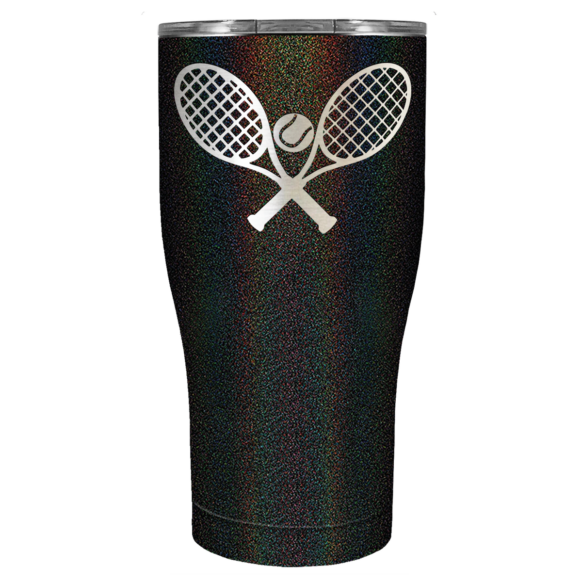Tennis Rackets and Ball Laser Engraved on Stainless Steel Tennis Tumbler
