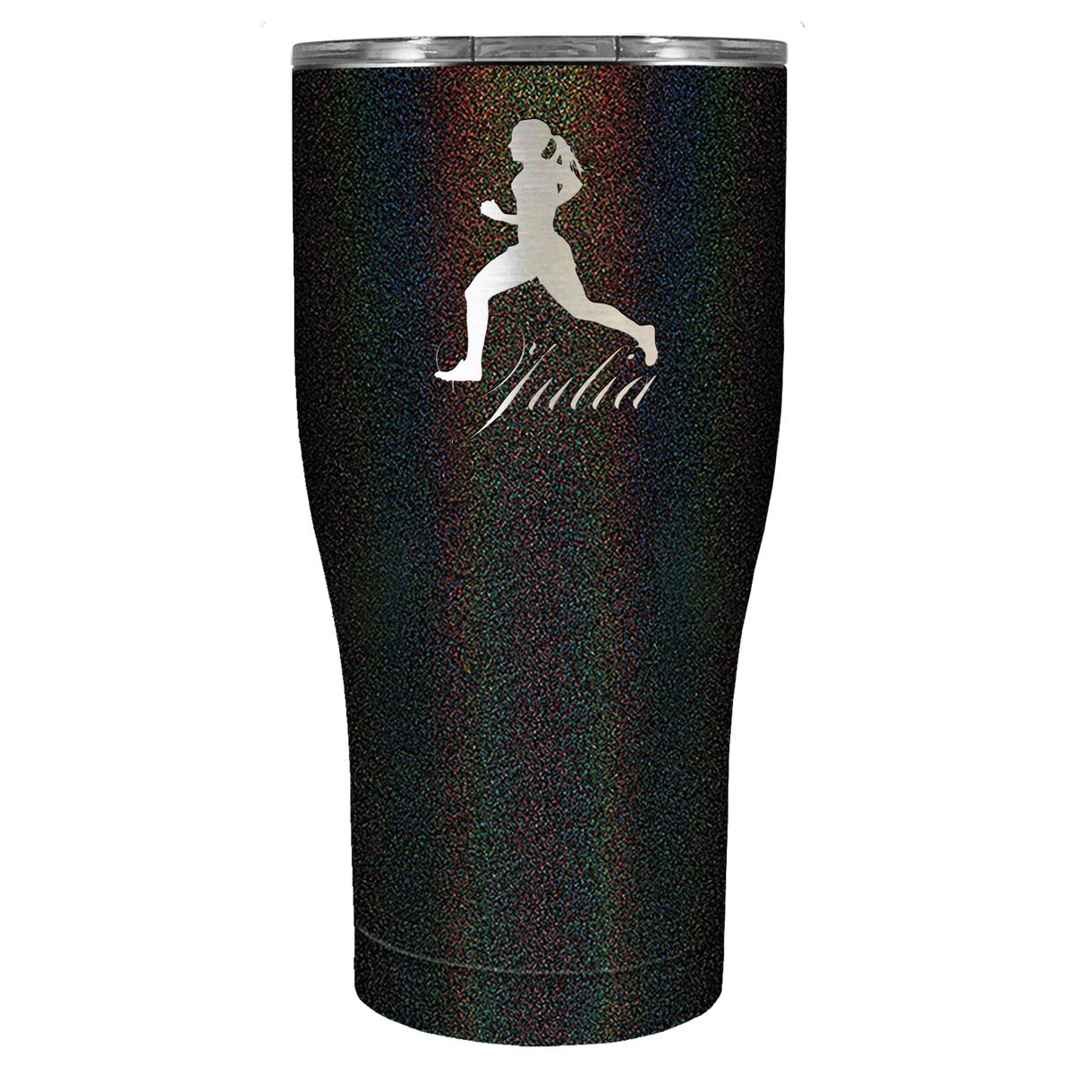 Personalized Running Women Silhouette Laser Engraved on Stainless Steel Cross Country Tumbler