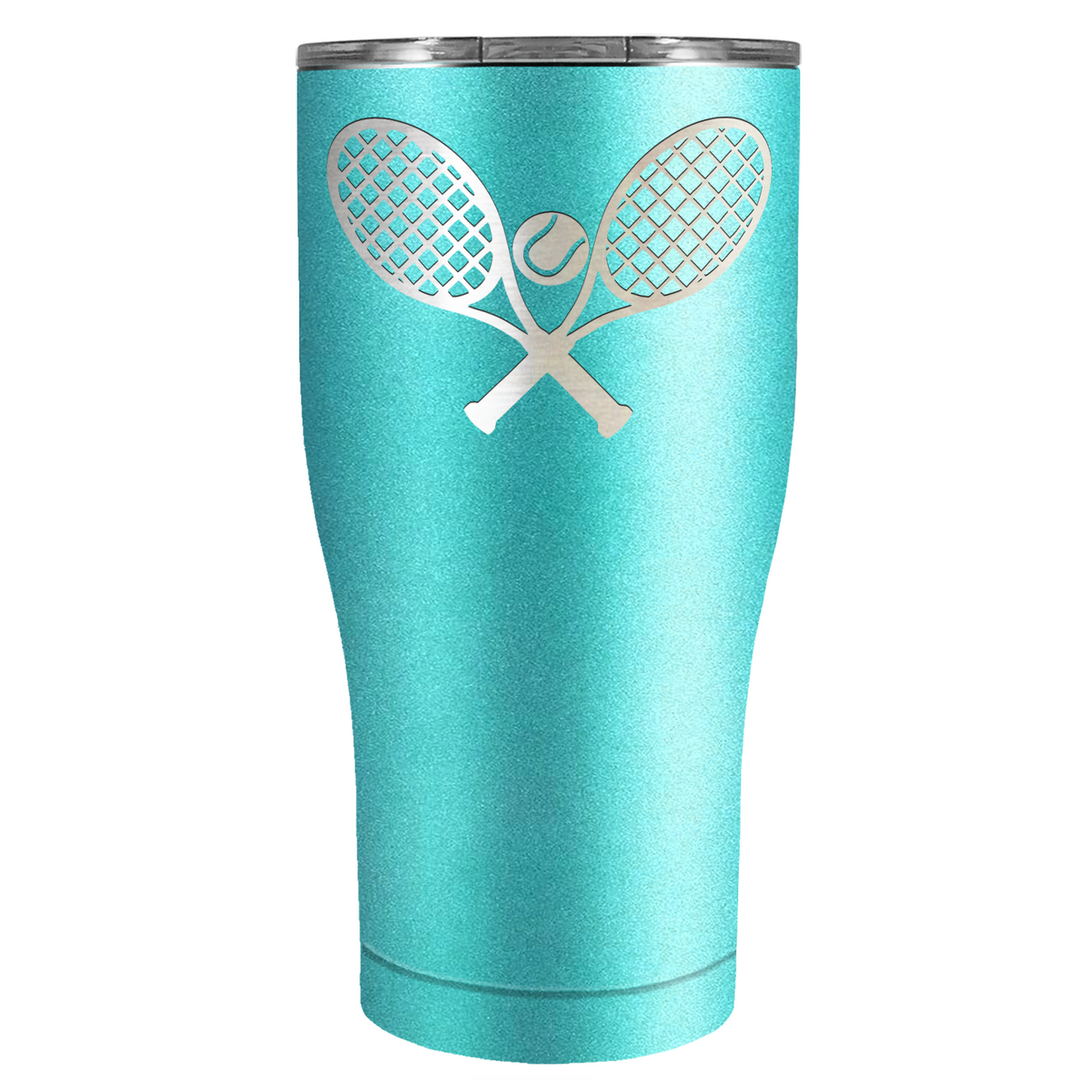 Tennis Rackets and Ball Laser Engraved on Stainless Steel Tennis Tumbler
