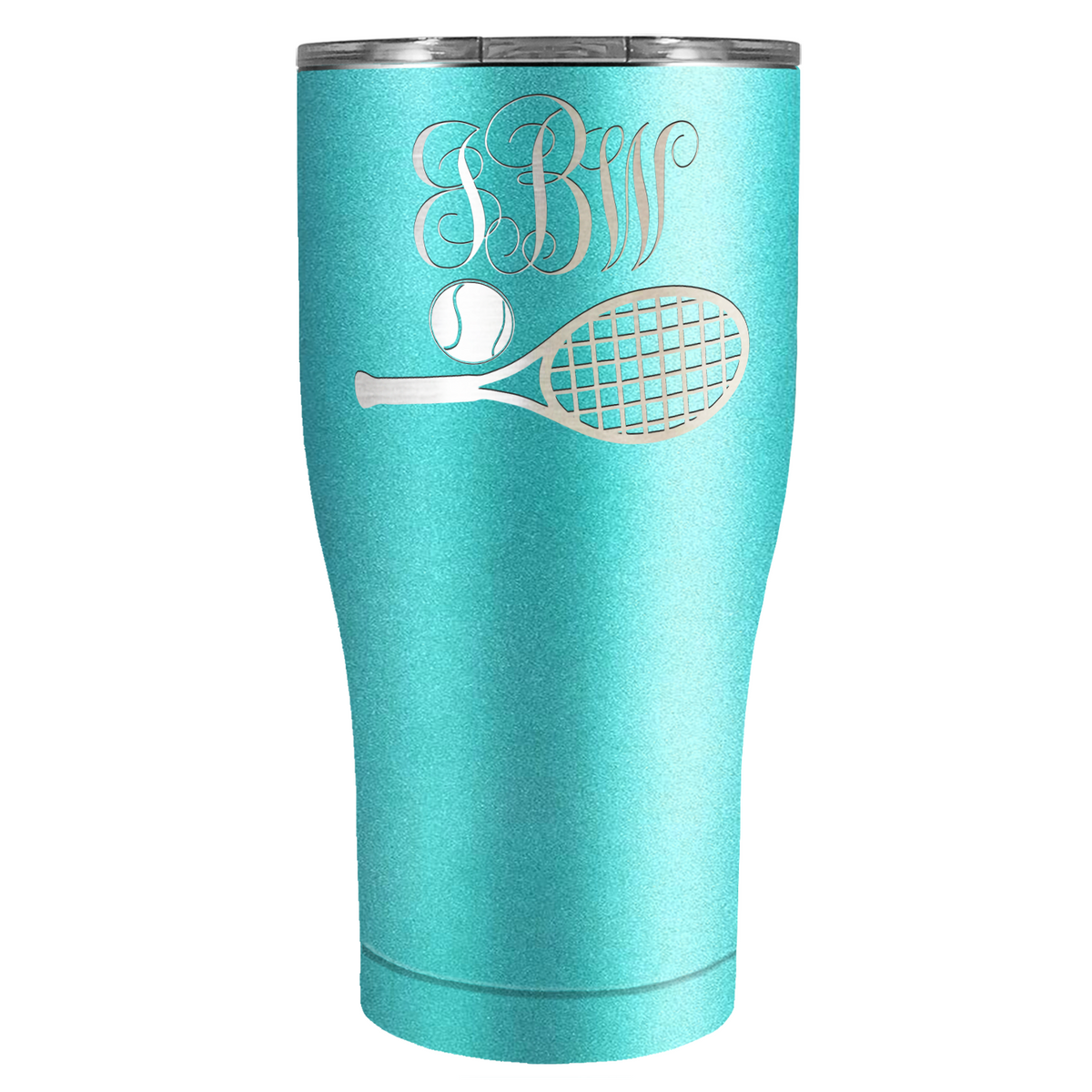 Personalized Monogrammed Tennis Ball and Racket Laser Engraved on Stainless Steel Tennis Tumbler