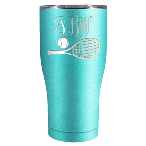 Personalized Monogrammed Tennis Ball and Racket Laser Engraved on Stainless Steel Tennis Tumbler