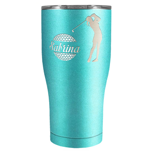 Personalized Female Golfer Laser Engraved on Stainless Steel Golf Tumbler