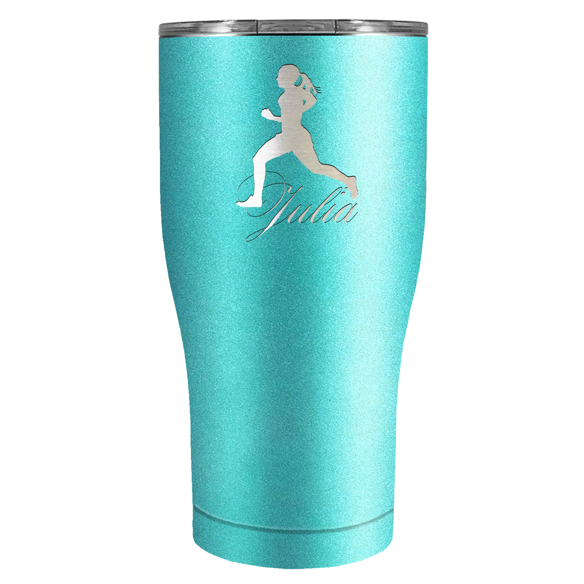 Personalized Running Women Silhouette Laser Engraved on Stainless Steel Cross Country Tumbler