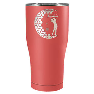 Personalized Women Golfer Laser Engraved on Stainless Steel Golf Tumbler