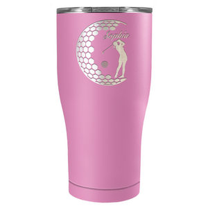 Personalized Women Golfer Laser Engraved on Stainless Steel Golf Tumbler