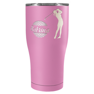 Personalized Female Golfer Laser Engraved on Stainless Steel Golf Tumbler