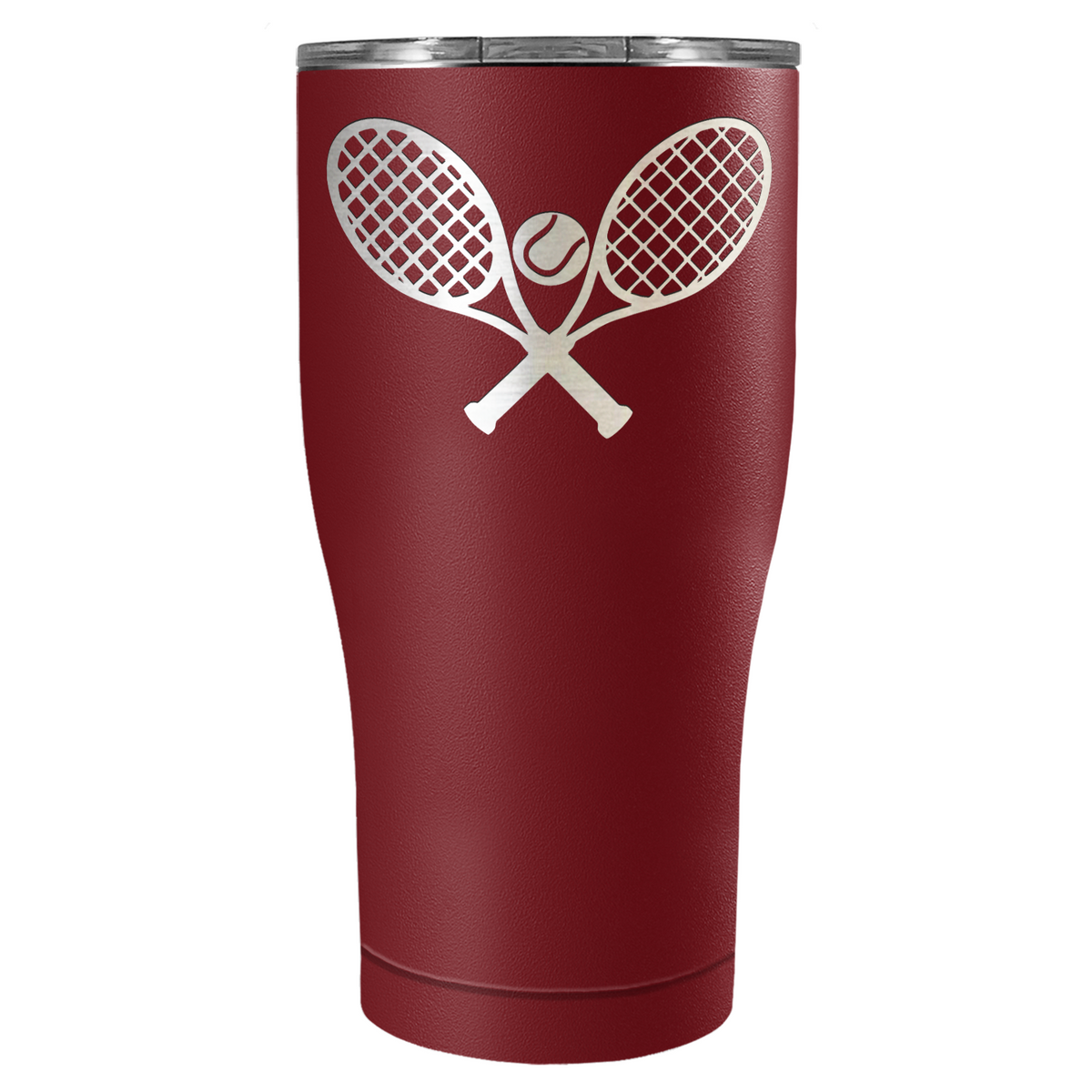 Tennis Rackets and Ball Laser Engraved on Stainless Steel Tennis Tumbler