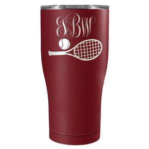 Personalized Monogrammed Tennis Ball and Racket Laser Engraved on Stainless Steel Tennis Tumbler