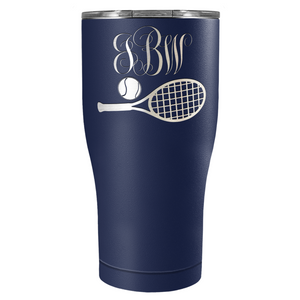 Personalized Monogrammed Tennis Ball and Racket Laser Engraved on Stainless Steel Tennis Tumbler