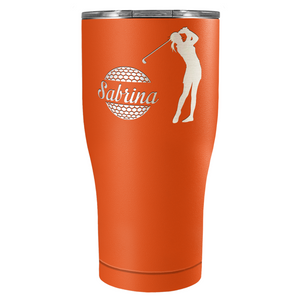 Personalized Female Golfer Laser Engraved on Stainless Steel Golf Tumbler