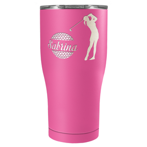 Personalized Female Golfer Laser Engraved on Stainless Steel Golf Tumbler