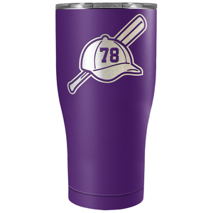 Baseball Bat and Hat with Personalized Number Laser Engraved on Stainless Steel Baseball Tumbler