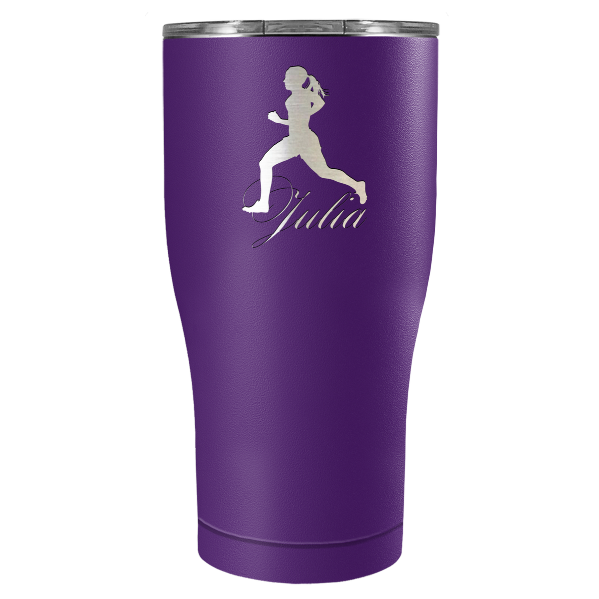 Personalized Running Women Silhouette Laser Engraved on Stainless Steel Cross Country Tumbler