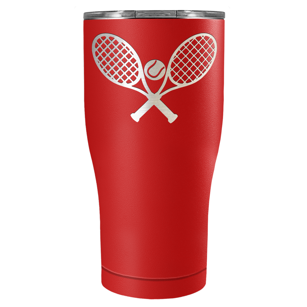 Tennis Rackets and Ball Laser Engraved on Stainless Steel Tennis Tumbler