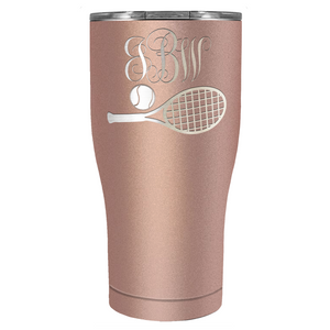 Personalized Monogrammed Tennis Ball and Racket Laser Engraved on Stainless Steel Tennis Tumbler