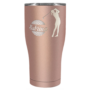 Personalized Female Golfer Laser Engraved on Stainless Steel Golf Tumbler