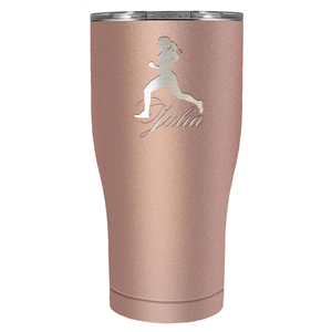 Personalized Running Women Silhouette Laser Engraved on Stainless Steel Cross Country Tumbler