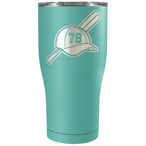 Baseball Bat and Hat with Personalized Number Laser Engraved on Stainless Steel Baseball Tumbler