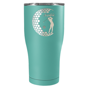 Personalized Women Golfer Laser Engraved on Stainless Steel Golf Tumbler