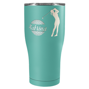 Personalized Female Golfer Laser Engraved on Stainless Steel Golf Tumbler