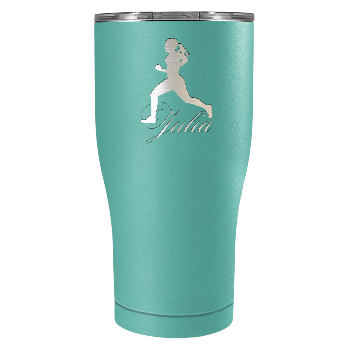 Personalized Running Women Silhouette Laser Engraved on Stainless Steel Cross Country Tumbler