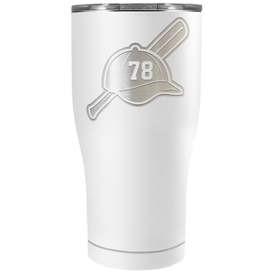 Baseball Bat and Hat with Personalized Number Laser Engraved on Stainless Steel Baseball Tumbler