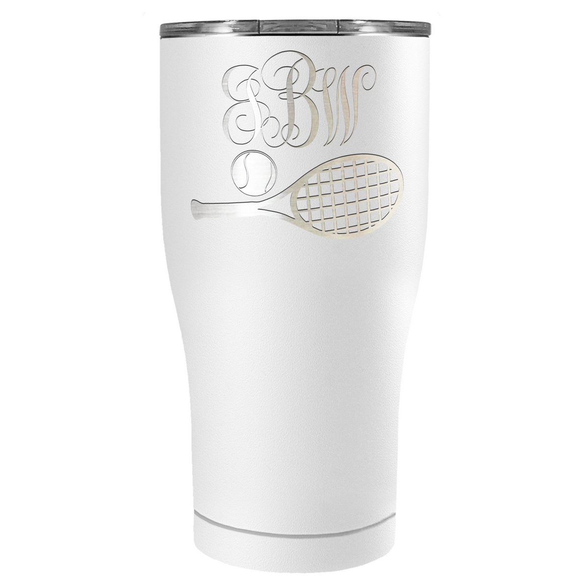 Personalized Monogrammed Tennis Ball and Racket Laser Engraved on Stainless Steel Tennis Tumbler