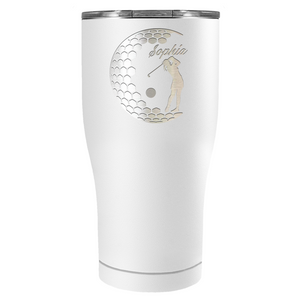 Personalized Women Golfer Laser Engraved on Stainless Steel Golf Tumbler