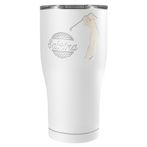 Personalized Female Golfer Laser Engraved on Stainless Steel Golf Tumbler