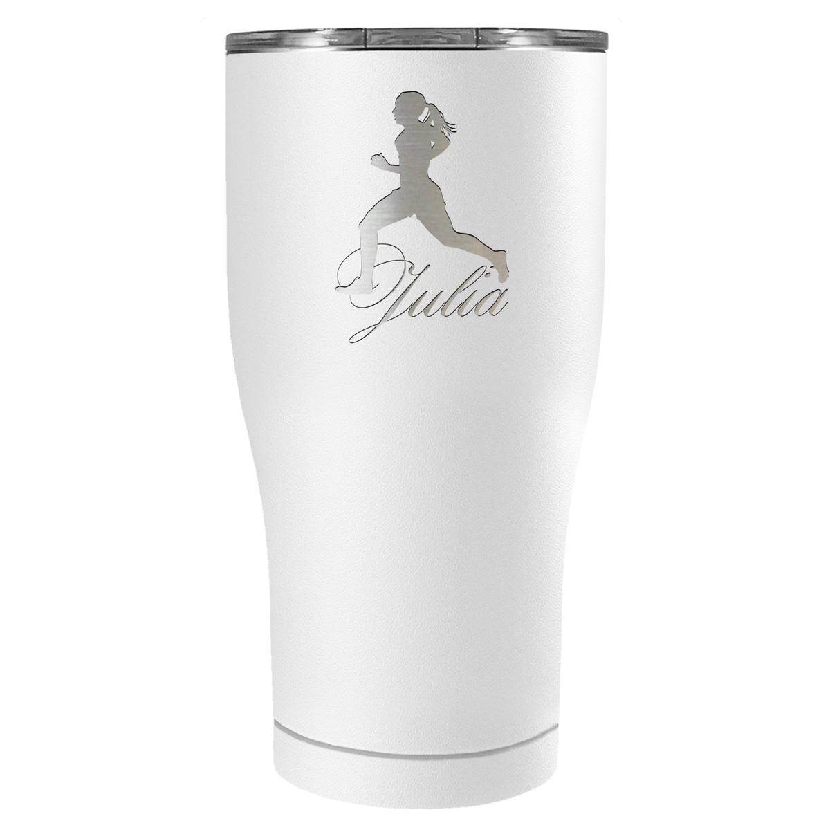 Personalized Running Women Silhouette Laser Engraved on Stainless Steel Cross Country Tumbler