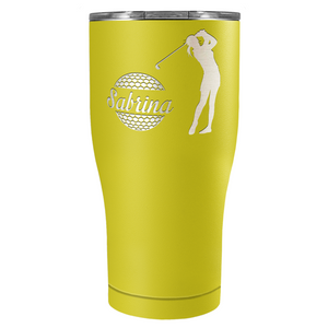 Personalized Female Golfer Laser Engraved on Stainless Steel Golf Tumbler