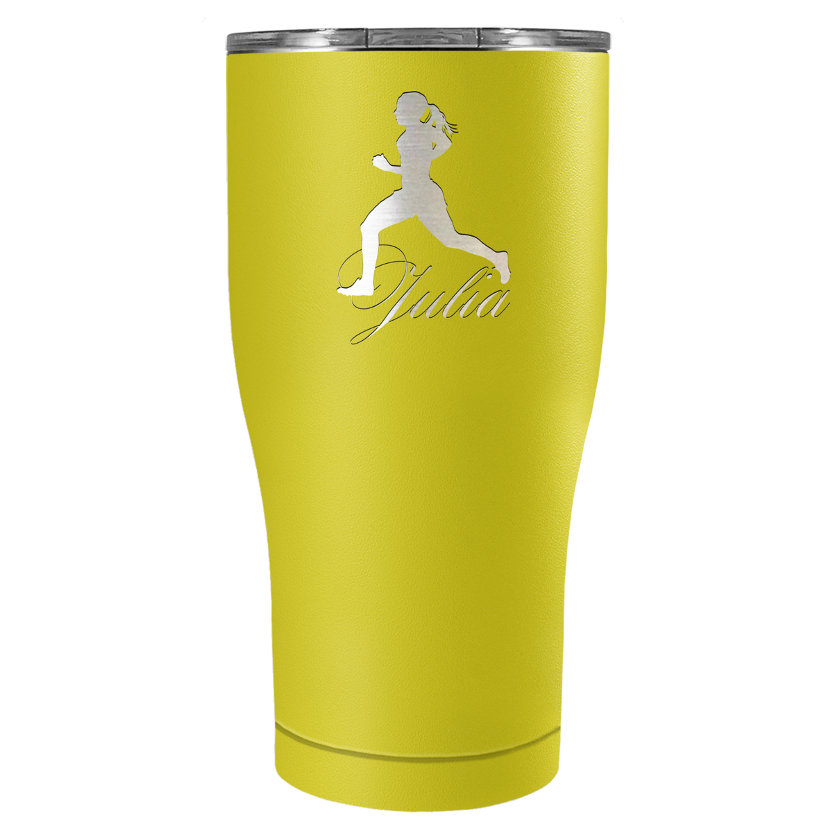 Personalized Running Women Silhouette Laser Engraved on Stainless Steel Cross Country Tumbler