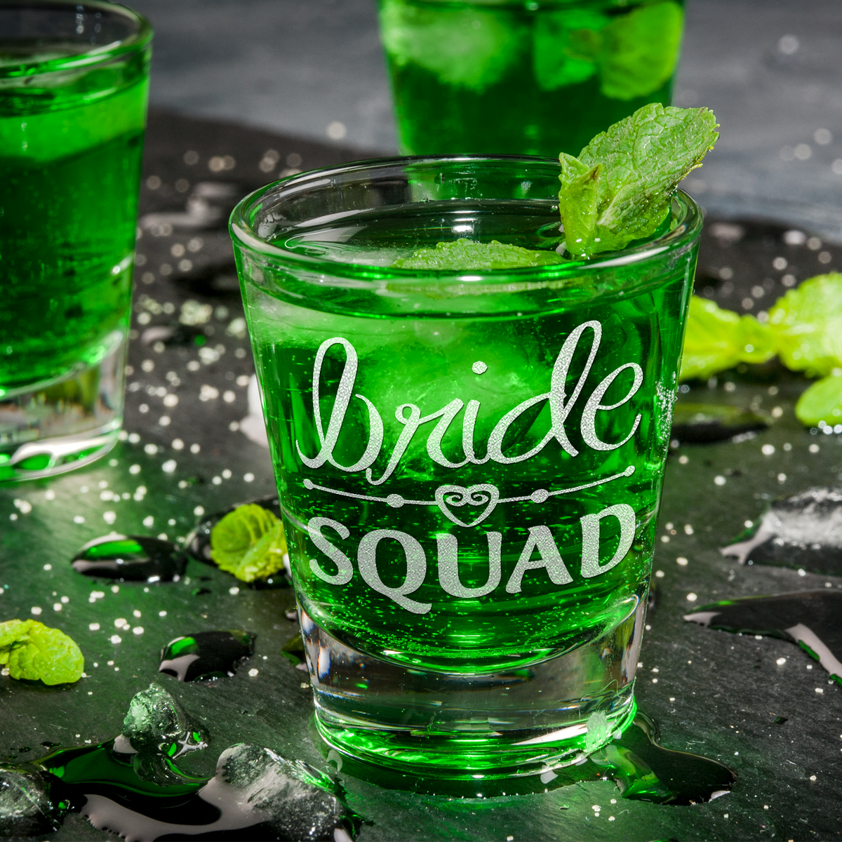  Bride Squad Heart Etched on 2oz Shot Glasses - Set of 2