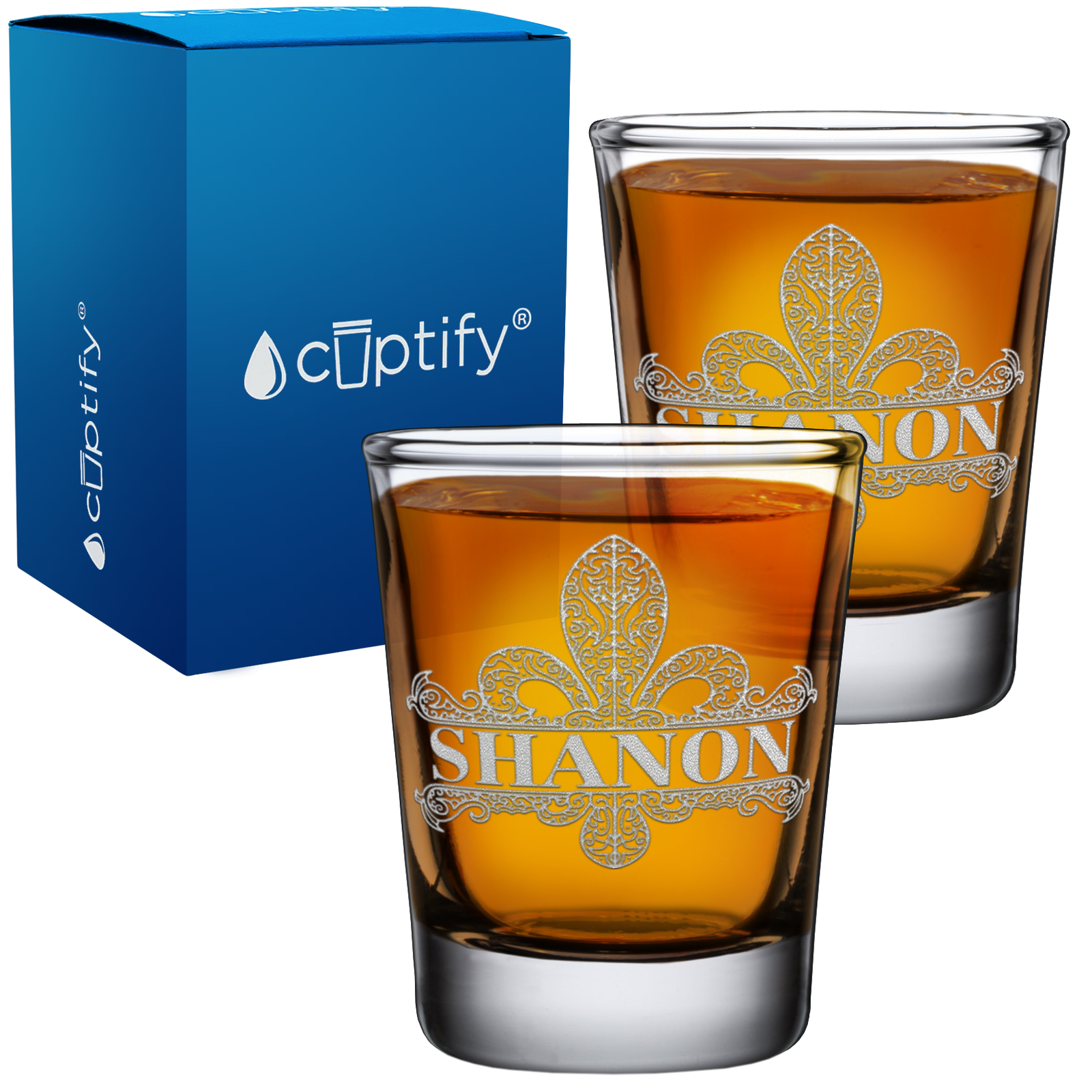 Personalized Fleur de Lis 2oz Shot Glasses - Set of 2