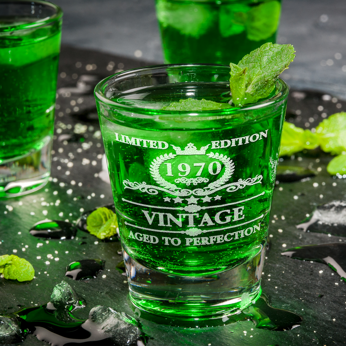 51st Birthday Vintage 51 Years Old Established 1970 Laser Engraved on 2oz Shot Glasses - Set of 2