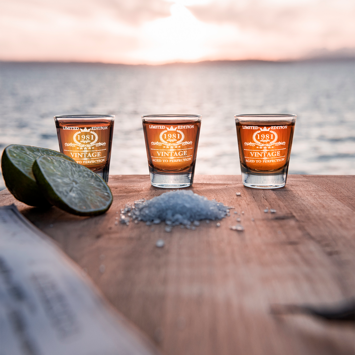 40th Birthday Vintage 40 Years Old Established 1981 Laser Engraved on 2oz Shot Glasses - Set of 2