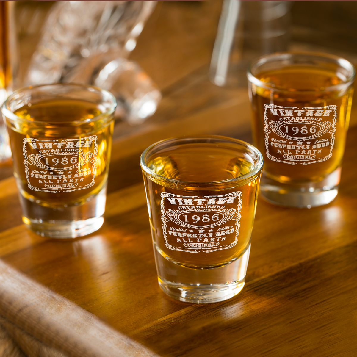 35th Birthday Gift Vintage Established 1986 Laser Engraved on 2oz Shot Glasses - Set of 2