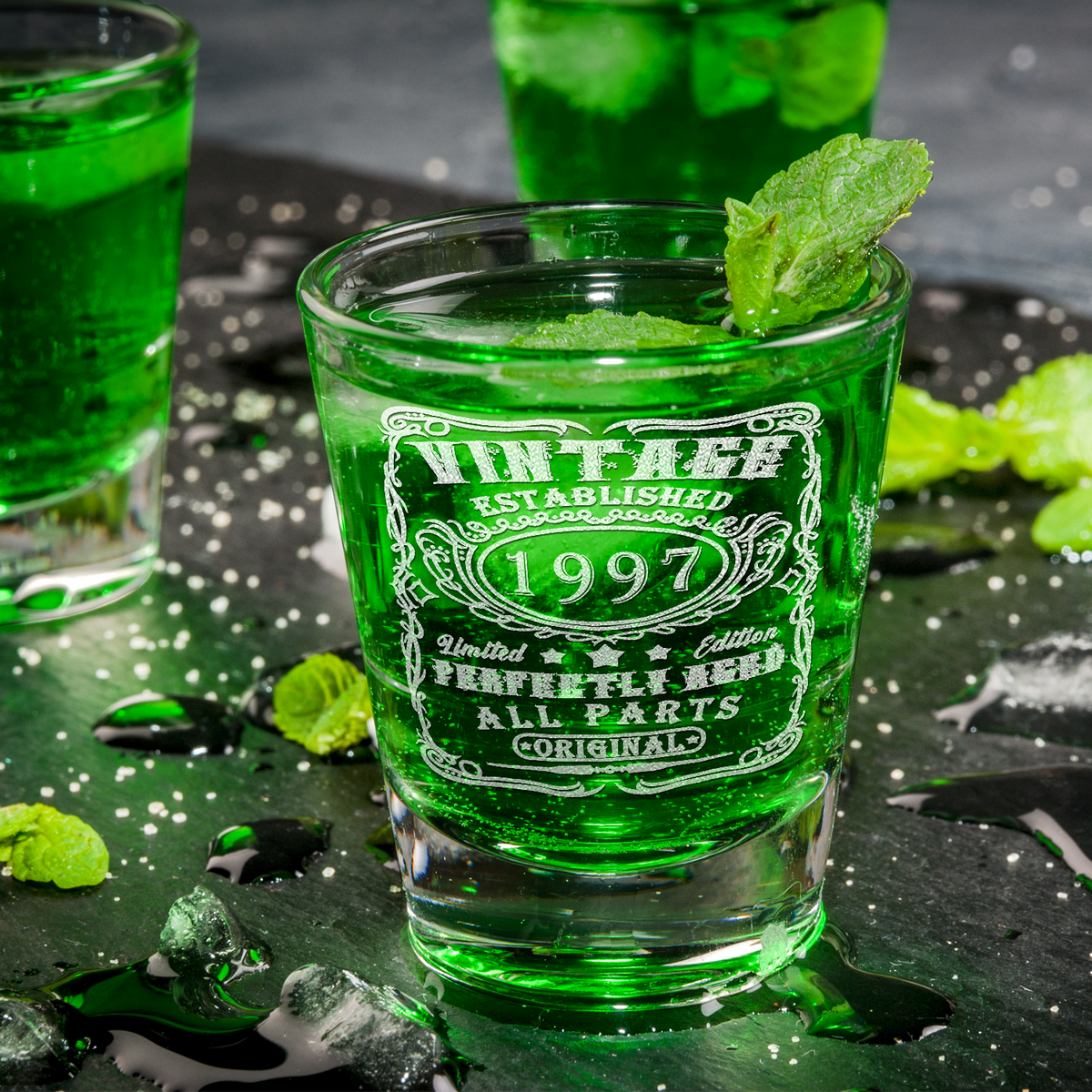 24th Birthday Gift Vintage Established 1997 Laser Engraved on 2oz Shot Glasses - Set of 2