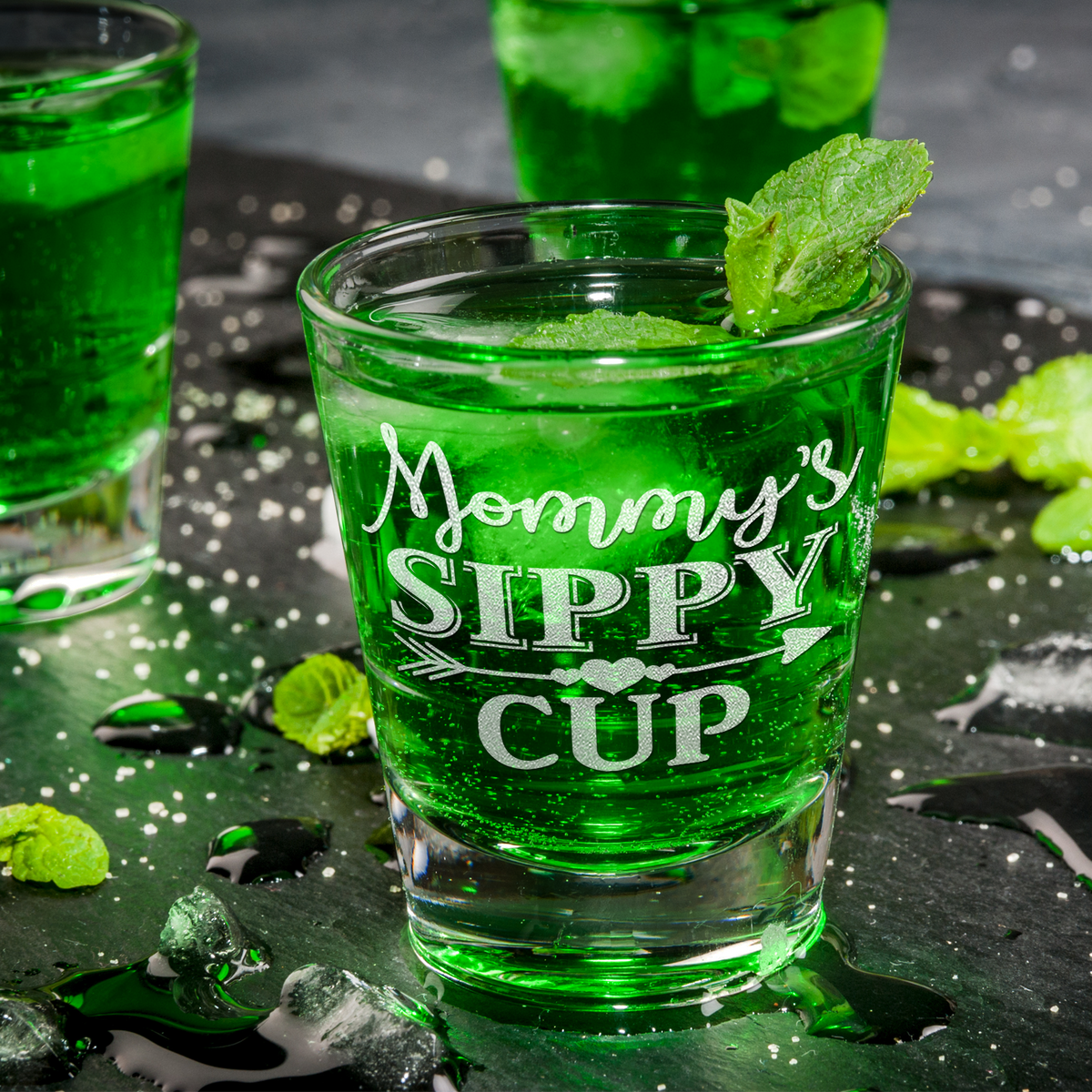  Mommy's Sippy Cup Arrow Etched on 2oz Shot Glasses - Set of 2