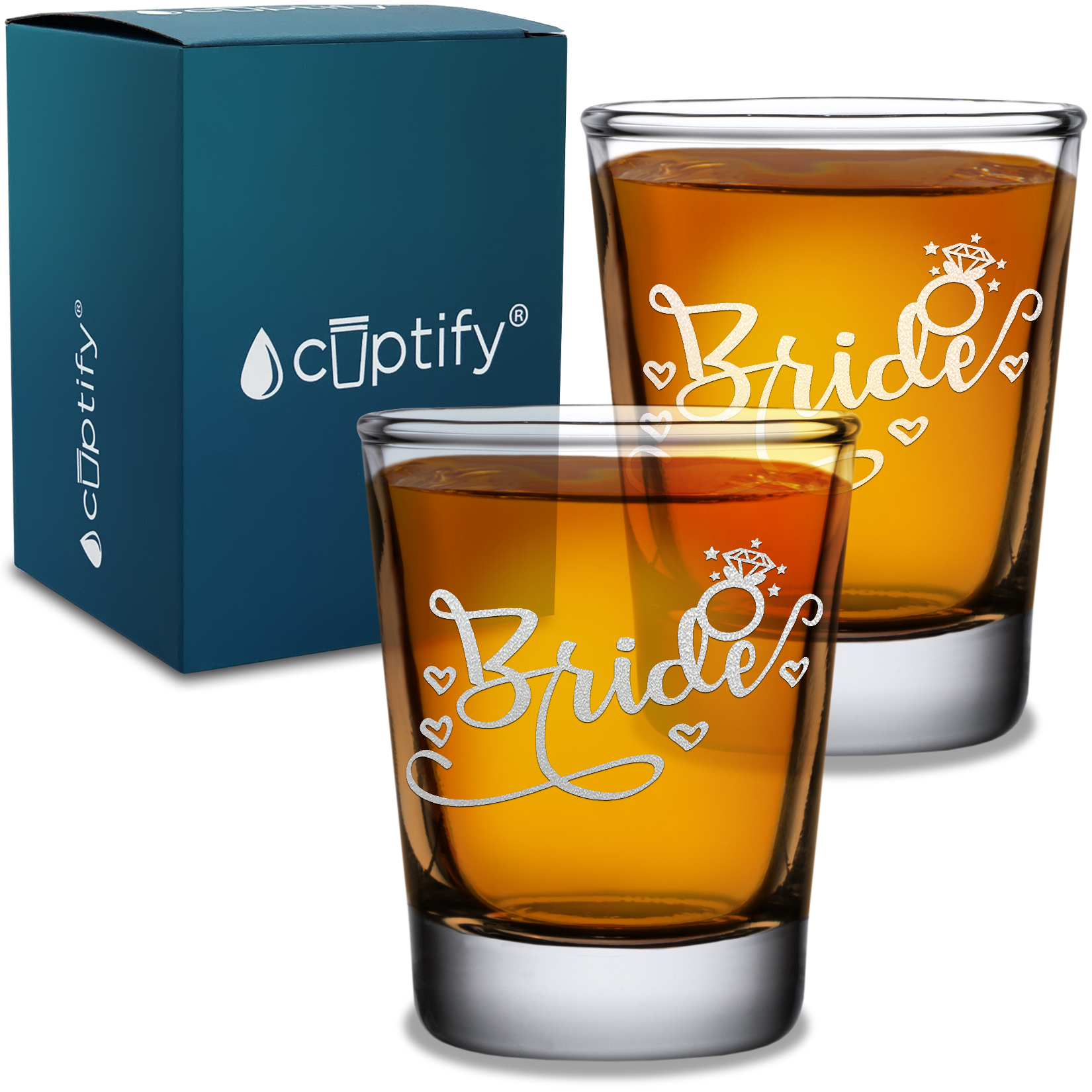  Bride Hearts Etched on 2oz Shot Glasses - Set of 2