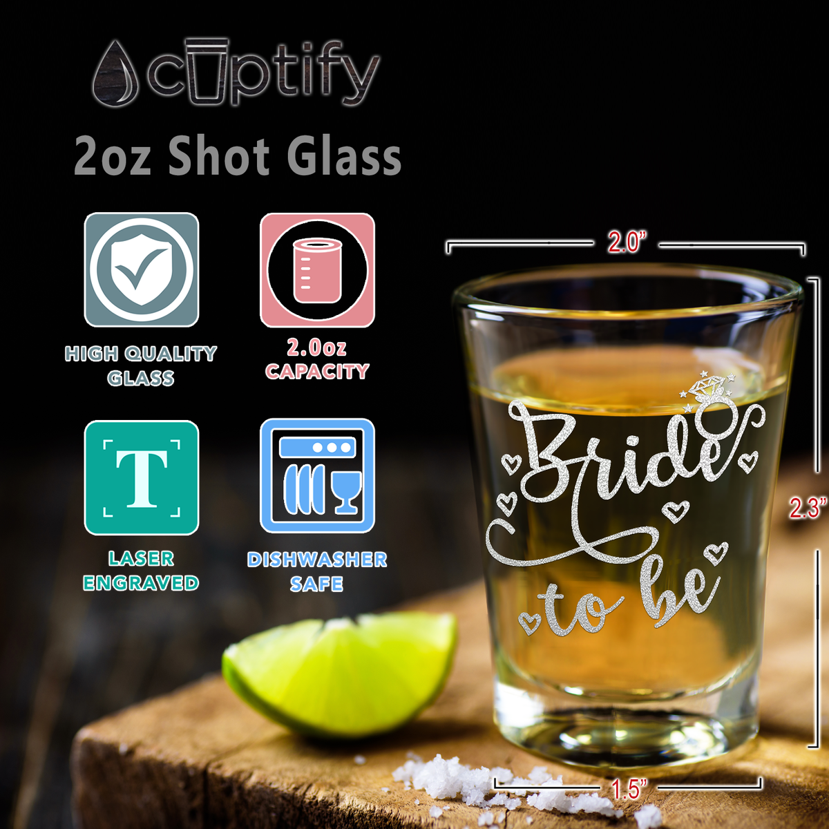  Bride To Be Etched on 2oz Shot Glasses - Set of 2