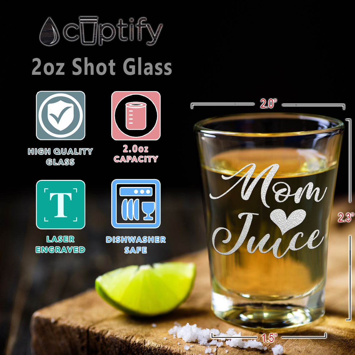  Mom Juice Etched on 2oz Shot Glasses - Set of 2