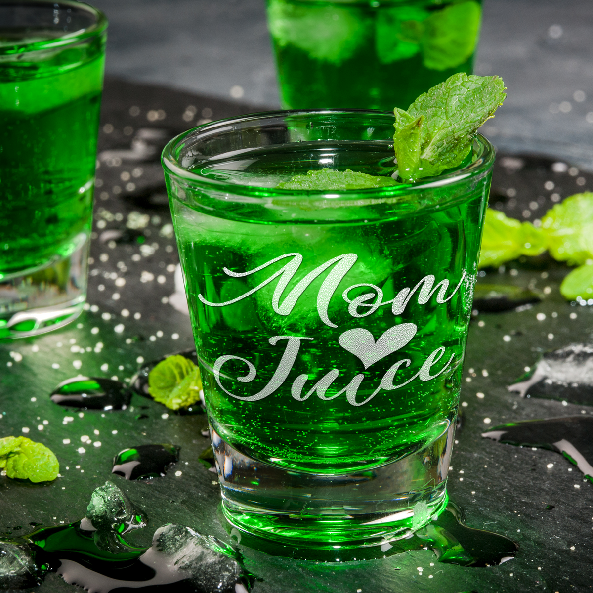  Mom Juice Etched on 2oz Shot Glasses - Set of 2
